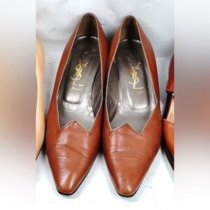 Vintage Yves Saint Laurent YSL Brown Leather Low Heels, Zigzag Vamp, Size 36.5